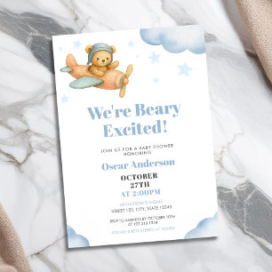 Convite Chá de Bebê Urso Aviador Aquarela
