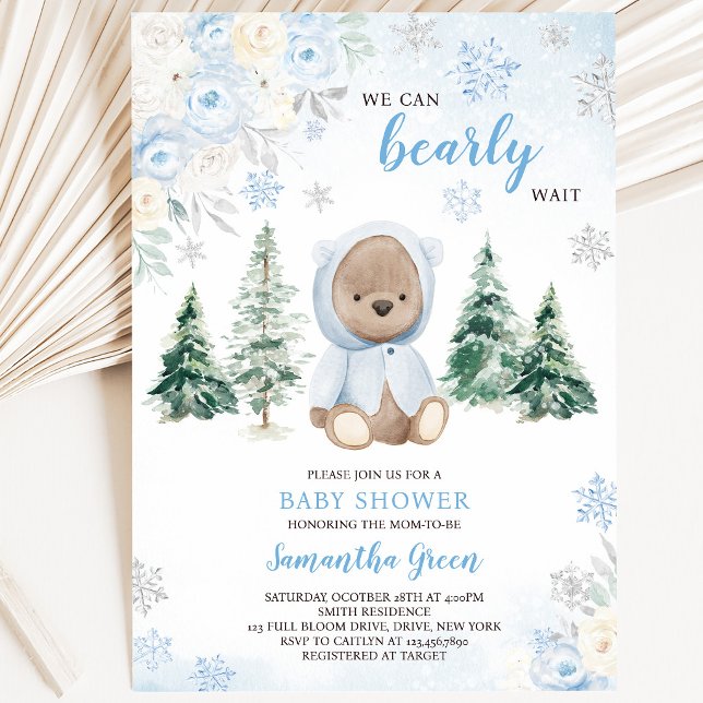 Convite Chá de Bebê Urso Azul de Inverno (Criador carregado)