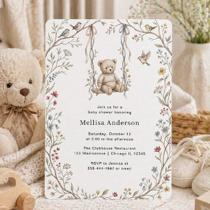 Convite Chá de Bebê Urso Balanço de Aquarela Caprichoso