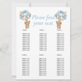 Convite Chá de Bebê Urso Balão Gráfico de Mesa Menino Azul