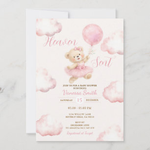 Convite Chá de Bebê Urso Bebê Rosa Nuvem Céu Enviado