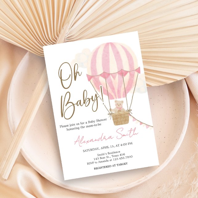 Convite Chá de Bebê Urso Boho Rosa (Oh Baby Bear Baby Shower Invitation)