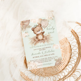 Convite Chá de Bebê Urso Boho Verde