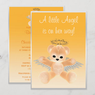 Convite Chá de Bebê Urso de Pelúcia Anjo Laranja