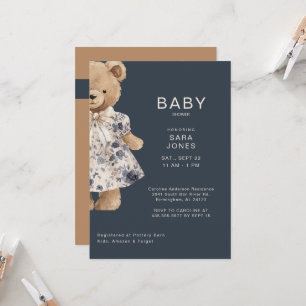 Convite Chá de Bebê Urso de Pelúcia Menina Aquarela Fofa