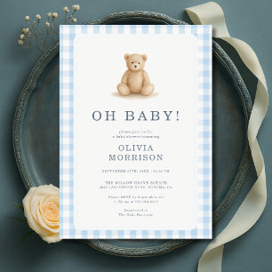 Convite Chá de Bebê Urso de Pelúcia Oh Baby Xadrez