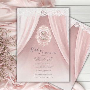 Convite Chá de Bebê Urso Elegante Caprichoso Rosa