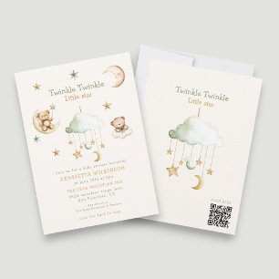 Convite Chá de Bebê Urso Estrela Lua Twinkle Twinkle Littl