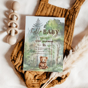 Convite Chá de Bebê Urso Floresta Hello Baby