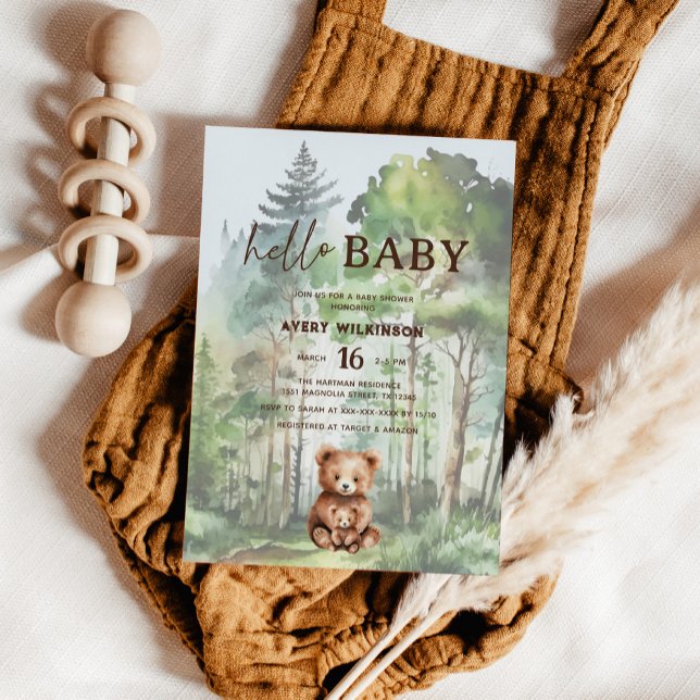 Convite Chá de Bebê Urso Floresta Hello Baby (Criador carregado)