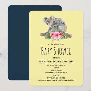Convite Chá de Bebê Urso Koala em Aquarela Mãe e Bebê Fofo