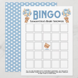 Convite Chá de Bebê Urso Menino Jogo de Bingo Azul Espuman