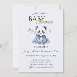 Convite Chá de Bebê Urso Panda em Aquarela