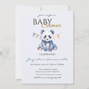 Convite Chá de Bebê Urso Panda em Aquarela