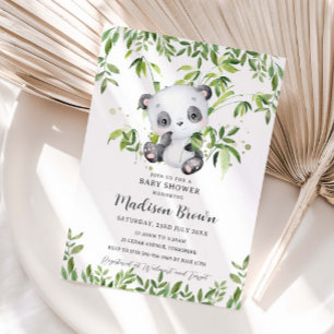Convite Chá de Bebê Urso Panda Fofo Bambu Vegetação