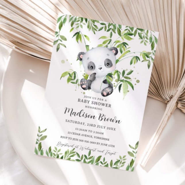 Convite Chá de Bebê Urso Panda Fofo Bambu Vegetação  (Criador carregado)