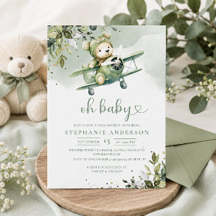 Convite Chá de Bebê Urso Teddy Avião Antigo