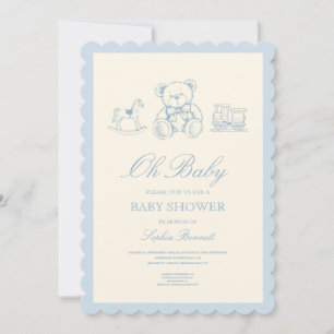 Convite Chá de Bebê Urso Teddy Azul Pastel Clássico