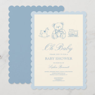 Convite Chá de Bebê Urso Teddy Azul Pastel Clássico