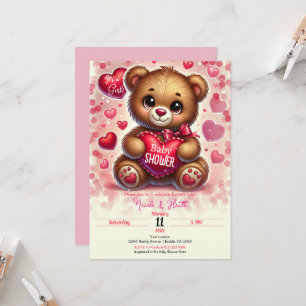 Convite Chá de Bebê Urso Teddy do Dia dos Namorados Coraçã
