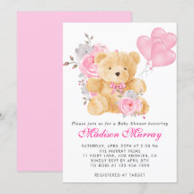 Chá de Bebê Urso Teddy Floral Rosa Menina