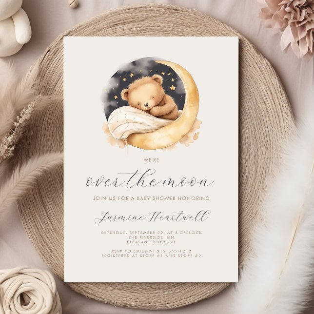 Convite Chá de Bebê Urso Teddy Lua Neutro Boho (Criador carregado)