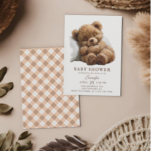 Convite Chá de Bebê Urso Teddy Marrom Aquarela Adorável