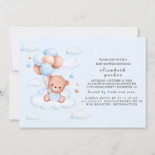 Convite Chá de Bebê Urso Teddy Menino Azul