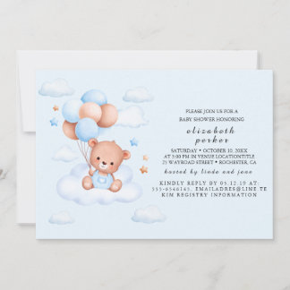 Convite Chá de Bebê Urso Teddy Menino Azul