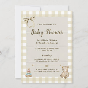 Convite Chá de Bebê Urso Teddy Neutro Elegante