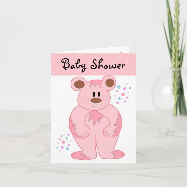 Convite Chá de Bebê Urso Teddy Rosa (Frente)