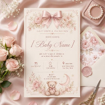 Chá de Bebê Urso Teddy Rosa Elegante
