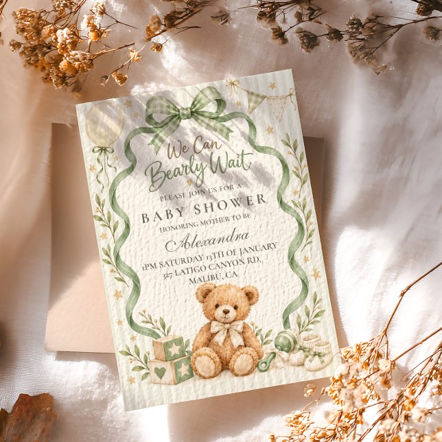 Convite Chá de Bebê Urso Verde Salvia (Criador carregado)