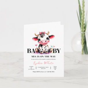 Convite Chá de Bebê Vaca Minimalista Rosa Menina baby show