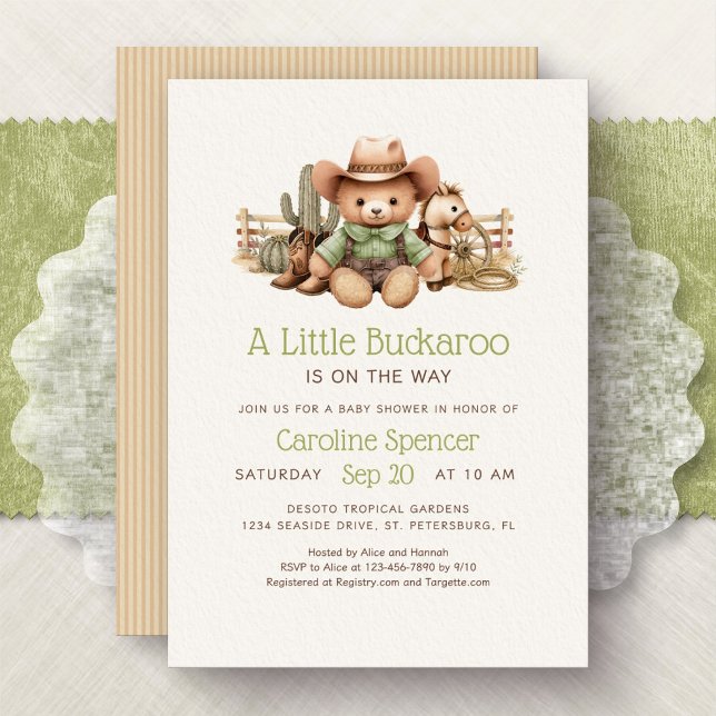 Convite Chá de Bebê Vaqueano Neutro Little Buckaroo (Criador carregado)