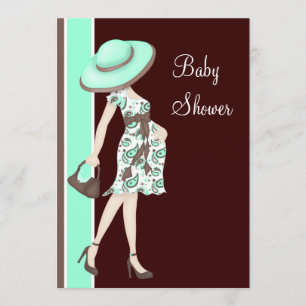 Convite Chá de Bebê Verde Menta e Chocolate Marrom