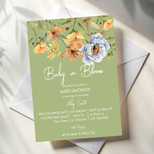 Convite Chá de bebê verde sage baby in bloom