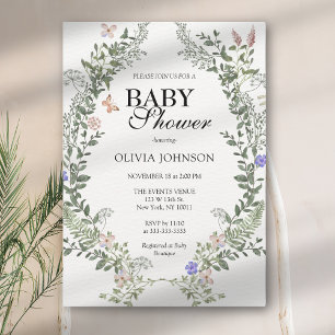 Convite Chá de Bebê Verde Suave Boho Neutro Floral