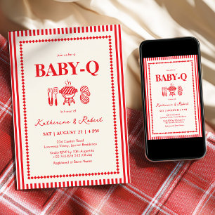 Convite Chá de Bebê Vermelho Baby-Q BBQ 