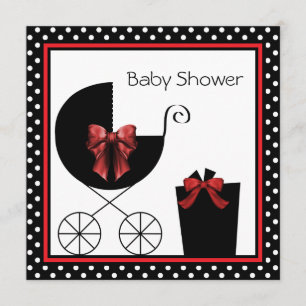 Convite Chá de Bebê Vermelho e Preto Doce