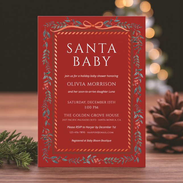 Convite Chá de Bebê Vermelho Santa Baby Natal Chá de Bebê  (Criador carregado)