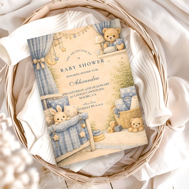 Convite Chá de Bebê Vintage Blue Jeans Nursery (Criador carregado)