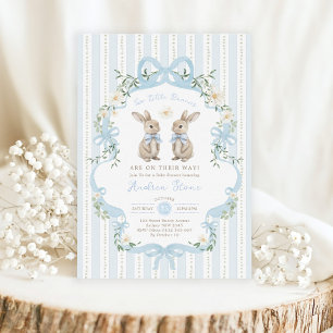 Convite Chá de Bebê Vintage Bunny para Gêmeos Meninos