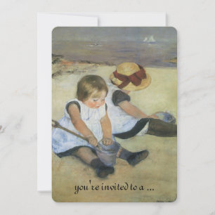 Convite Chá de Bebê Vintage, Crianças na Praia por Cassatt
