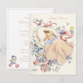 Convite Chá de Bebê Vintage Elefante Rosa Urso Azul