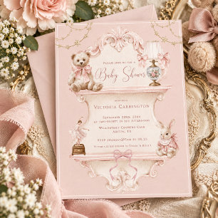 Convite Chá de Bebê Vintage Elegante Rosa