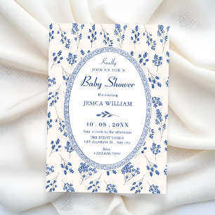 Convite Chá de bebê vintage floral azul