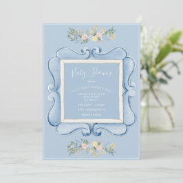Convite Chá de Bebê Vintage Floral Azul
