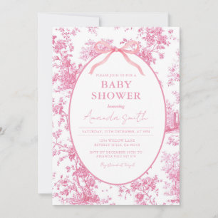 Convite Chá de Bebê Vintage Floral Toile Coquete Rosa
