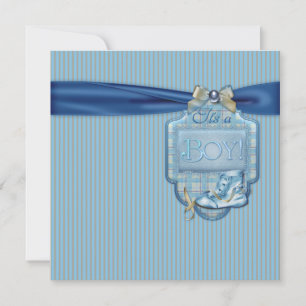 Convite Chá de Bebê Vintage Marrom e Azul para Menino